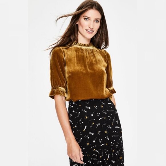 Boden Tops - BODEN Ruffled Mustard Velvet Silk Blouse Top in Trumpet Size 4